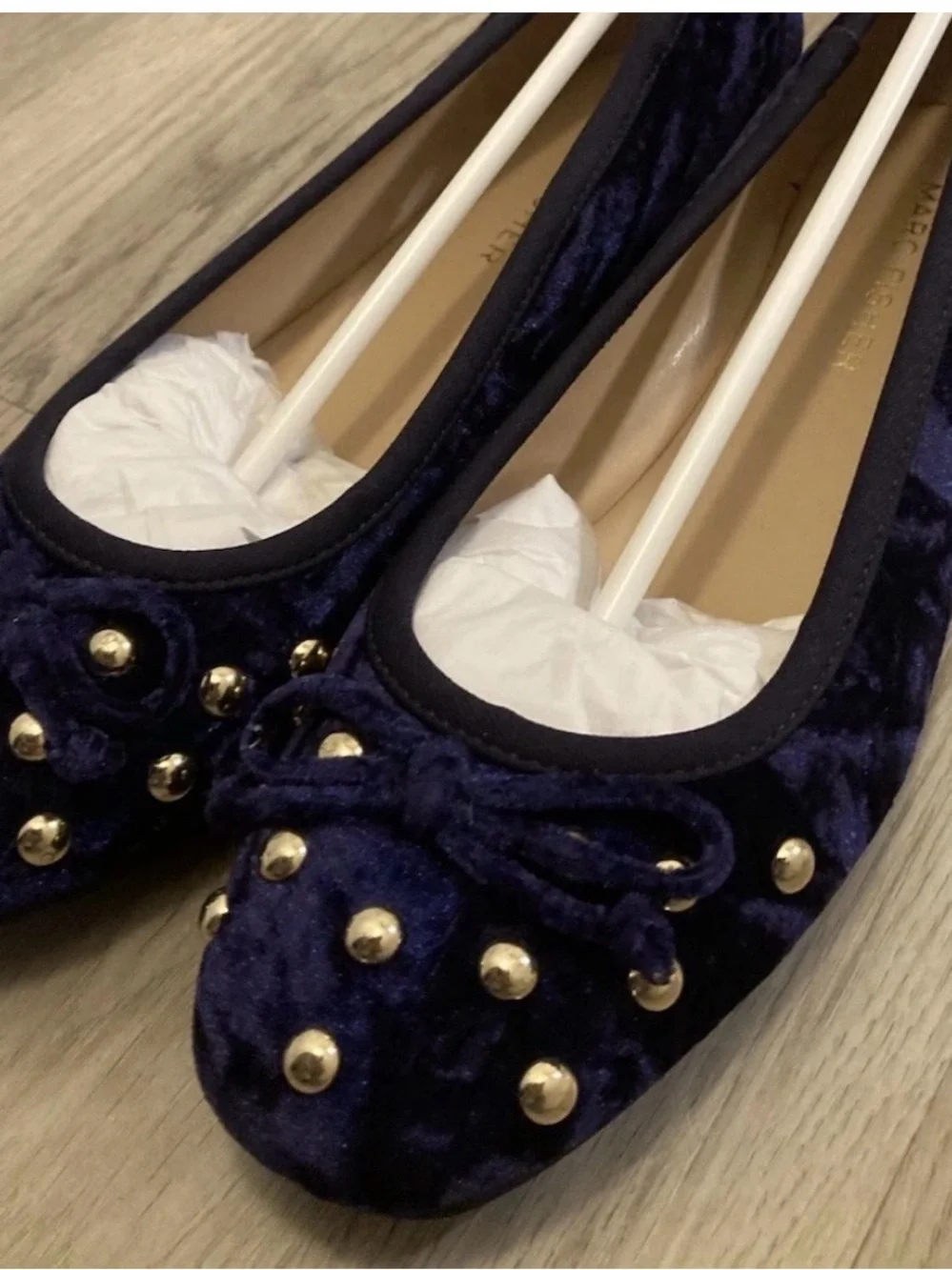 Marc Fisher Navy Velvet Studded Ballet Flats